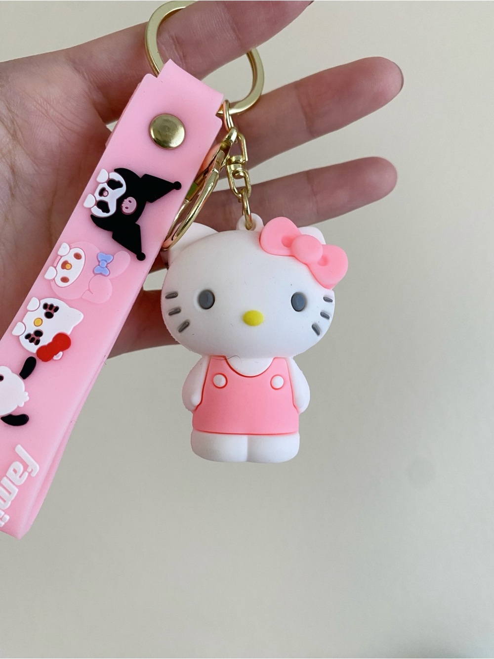 Hello Kitty Pink Silicone Charm Keychain with Gold Ring